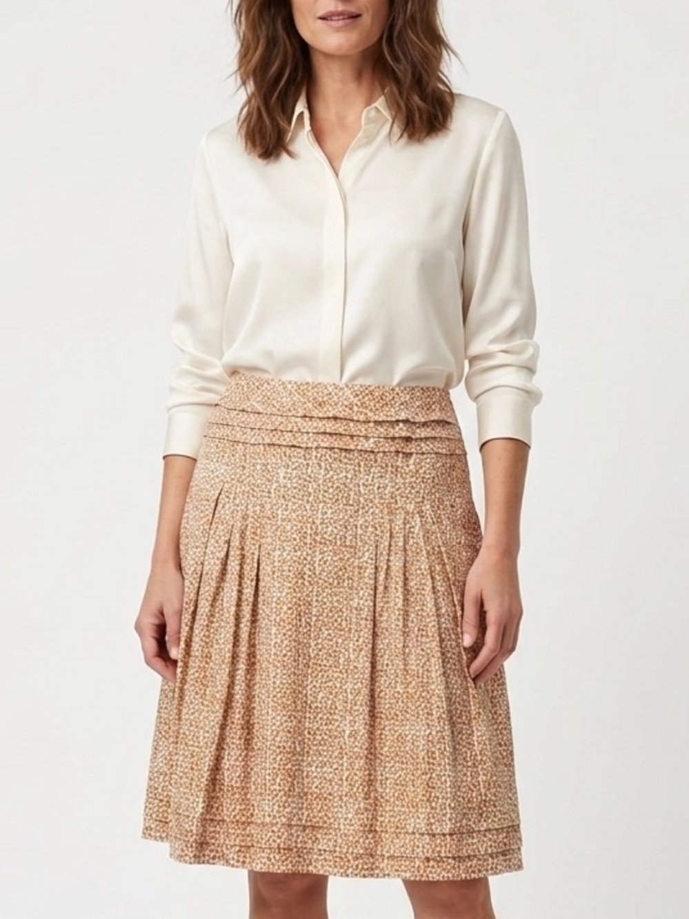 Sandwich Orange White Floral Pleated Ruffle Midi Skirt Size 44 or L/XL